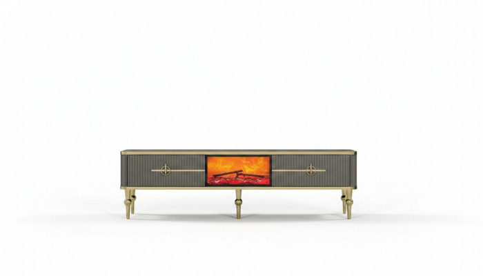 Woonkamer TV-Lowboard grijs open haard RTV dressoir metaal + MDF Exclusief.