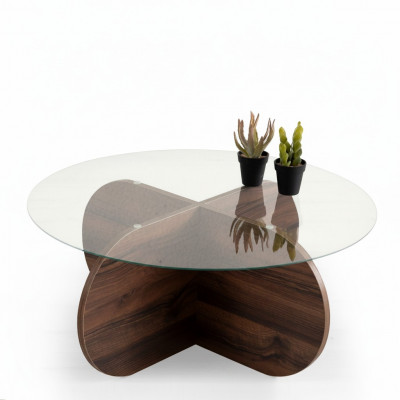 Moderne salontafel woonkamer glas donkerbruin hout spaanplaat Nieuw