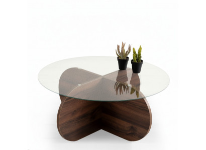 Moderne salontafel woonkamer glas donkerbruin hout spaanplaat Nieuw