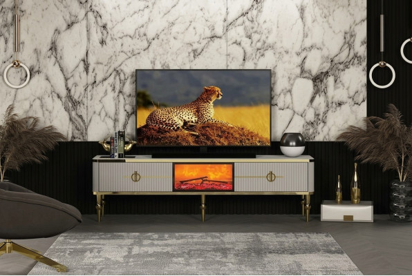 Woonkamer tv-lowboard van hoogwaardige materialen MDF metaal wit + goud