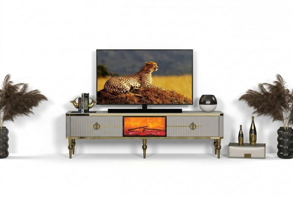 Woonkamer tv-lowboard van hoogwaardige materialen MDF metaal wit + goud