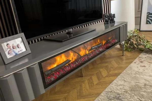Hoogwaardige tv-dressoir openhaard MDF metaal grijze kleur nieuw woonkamer