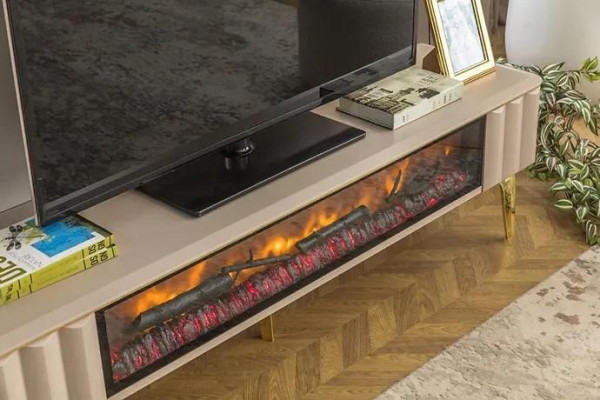 Sideboard RTV woonkamer luxe meubels open haard Beige MDF metaal Lowboard