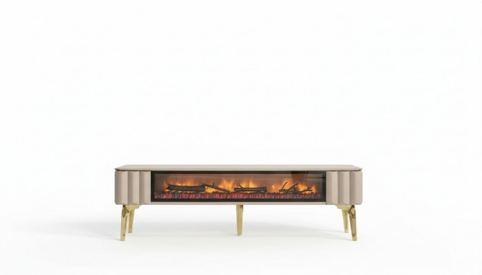 Sideboard RTV woonkamer luxe meubels open haard Beige MDF metaal Lowboard