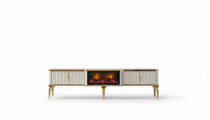 Woonkamer TV-meubel wit + goud MDF dressoir Metaal RTV Luxe Nieuw