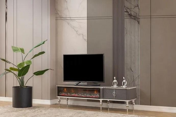 TV-meubel open haard metaal hout MDF spaanplaat luxe meubels nieuw wit RTV