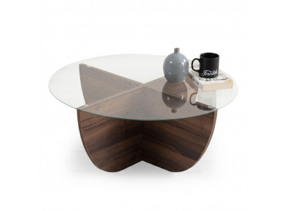 Minimalistische salontafel van glas en hout met X-poten, moderne stijl, nieuw.