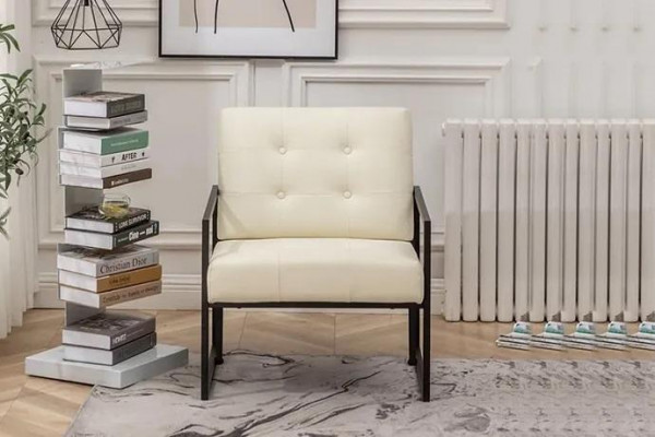 Exclusieve fauteuil woonkamer moderne stijl beige textiel metalen poten