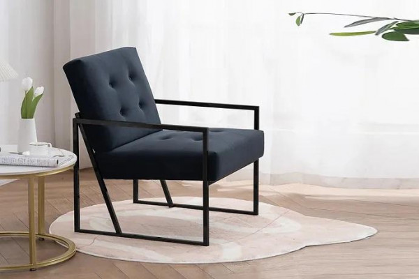 Gezellige zwarte fauteuil Nieuw Textiel Metaal Hoogwaardige Materialen