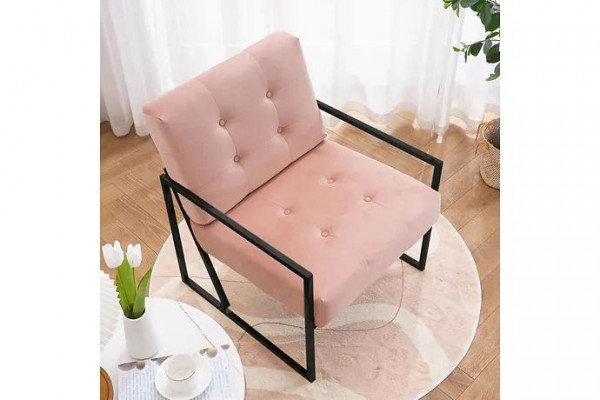 Comfortabele fauteuil 1-zits woonkamer roze textiel bekleding metalen poten