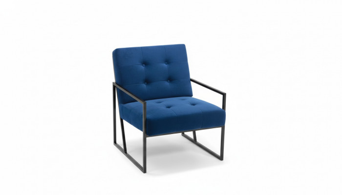 Fauteuil 1-zits blauwe bekleding Houten frame Metalen poten Luxueus
