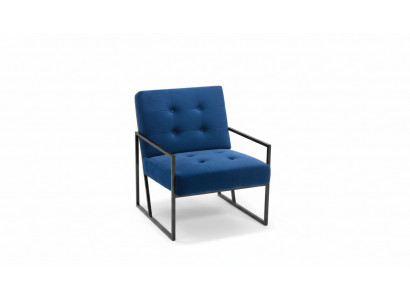 Fauteuil 1-zits blauwe bekleding Houten frame Metalen poten Luxueus