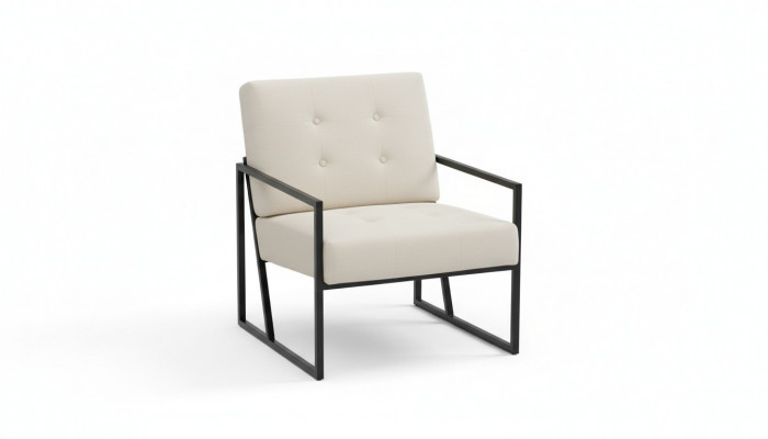 Beige textiel fauteuil woonkamer 1-zits relax metalen poten eetkamer.