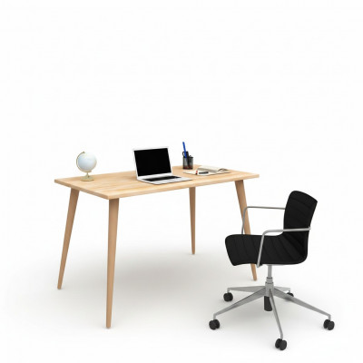 Beige houten tafel, designer loft-tafel, stijlvolle bureaus, luxe meubilair.
