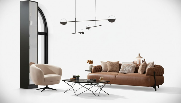 Modern woonkamerbankset Designer driezitsbank Elegante leunstoel 2-delig