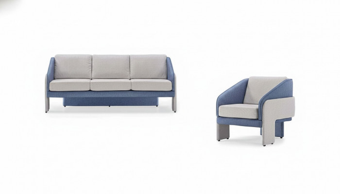 Grijs-blauwe woonkamer designer zitmeubelen 3-zits fauteuil 2-delige set
