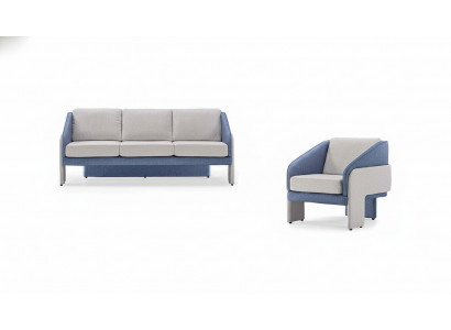 Grijs-blauwe woonkamer designer zitmeubelen 3-zits fauteuil 2-delige set