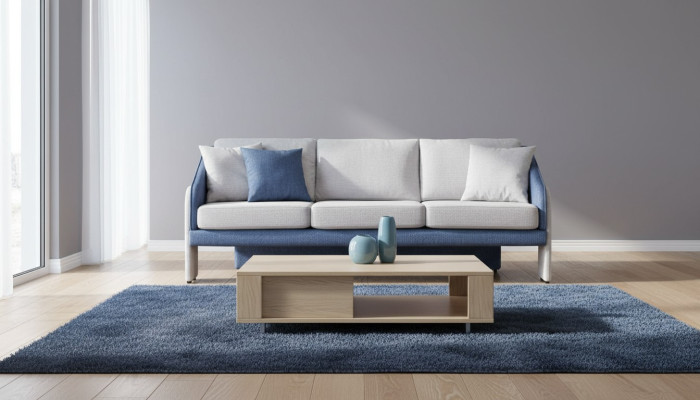 Grijs-blauwe driezitsbank moderne gestoffeerde banken designer woonkamer bank