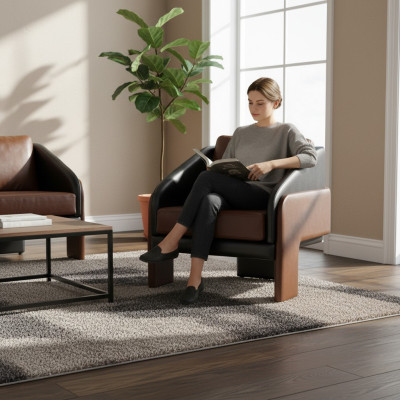 Bruin-Grijze Clubsstoel Luxe Loungestoel Relax Fauteuil Eenzitter Stoel