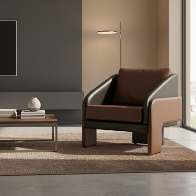 Bruin-Grijze Clubsstoel Luxe Loungestoel Relax Fauteuil Eenzitter Stoel