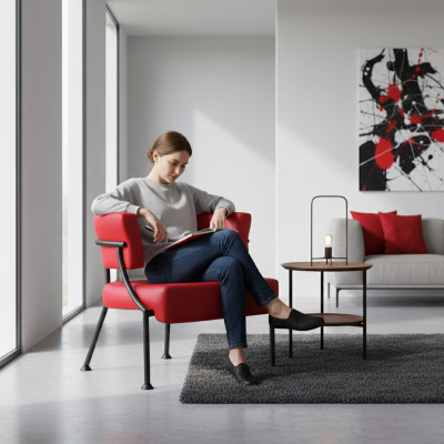 Luxe Rode Fauteuil Designer Leren Eenzitter Gestoffeerde Clubfauteuil