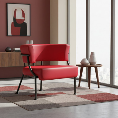 Luxe Rode Fauteuil Designer Leren Eenzitter Gestoffeerde Clubfauteuil