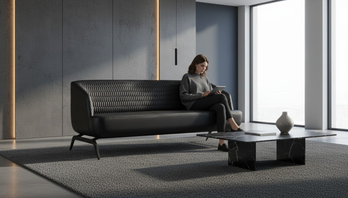 Zwart lederen designbank 3-zits bank woonkamer zitmeubel 3-zits