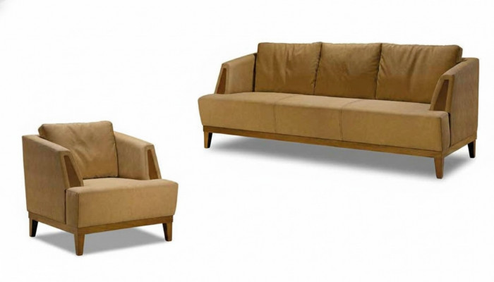 Luxe Bruine Bankstel Moderne Lederen Bank Designer Fauteuil 2-delig