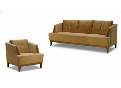 Luxe Bruine Bankstel Moderne Lederen Bank Designer Fauteuil 2-delig