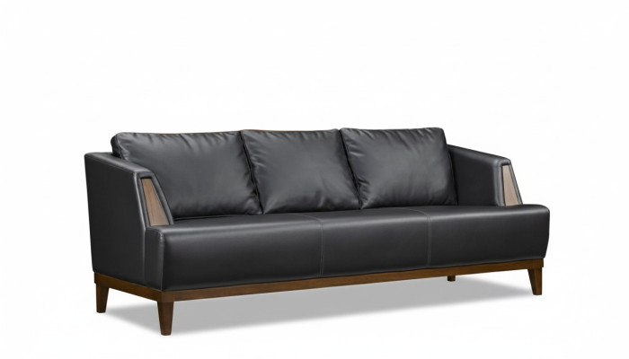 Zwarte designer leren driezitter moderne woonkamer gestoffeerde bank.