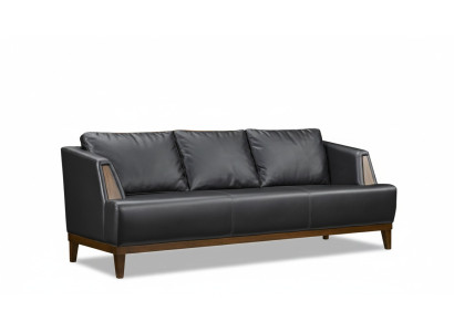 Zwarte designer leren driezitter moderne woonkamer gestoffeerde bank.