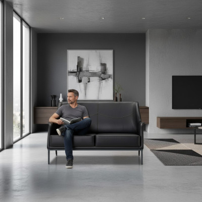 Luxe zwarte lederen designerbank moderne tweezits.