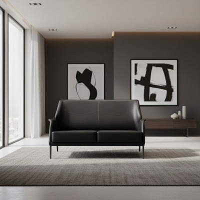 Luxe zwarte lederen designerbank moderne tweezits.