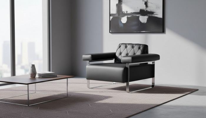 Ledersofa Chesterfield Design 1-Zits Zwart Roestvrij Staal Kantoormeubilair