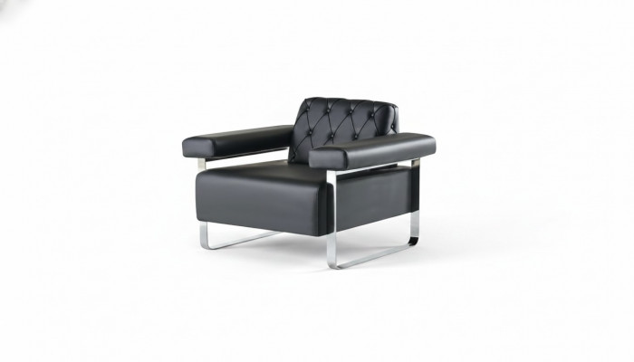 Ledersofa Chesterfield Design 1-Zits Zwart Roestvrij Staal Kantoormeubilair
