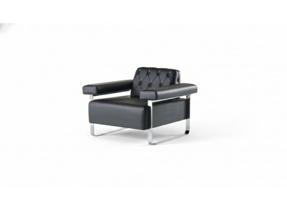 Ledersofa Chesterfield Design 1-Zits Zwart Roestvrij Staal Kantoormeubilair