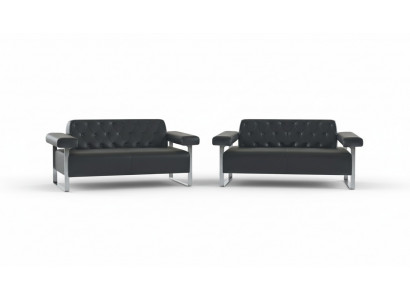Leren sofa's 2-delig Zwart Effen Chesterfield Modern Design Universeel