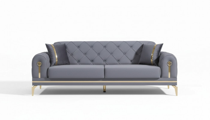 Chesterfield grijze stoffen bank Designer woonkamer driezits textiel 3-zits