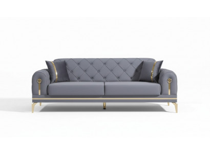 Chesterfield grijze stoffen bank Designer woonkamer driezits textiel 3-zits