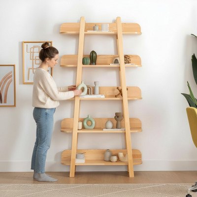 Modern beige boekenkast woonkamer opbergrekken designer houten meubels