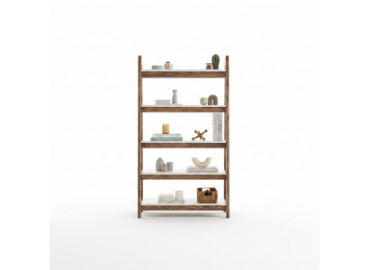 Bruin-witte boekenkast woonkamer designer houten planken edele meubels