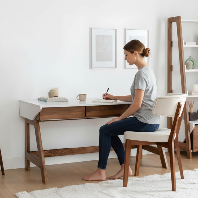 Wit-Bruin Kantoorbureau Robuuste Laptoptafel Houten Meubels