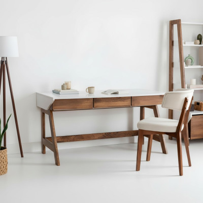 Wit-Bruin Kantoorbureau Robuuste Laptoptafel Houten Meubels