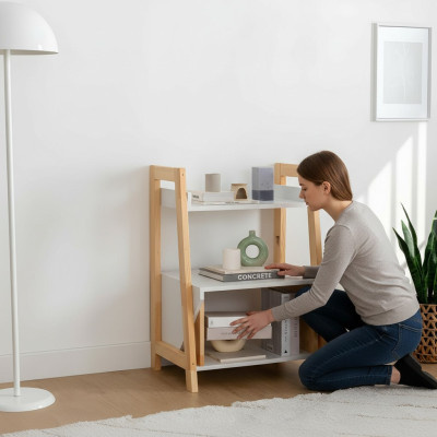Beige-witte boekenkast plankenkast hoogwaardige houten bijzetkast