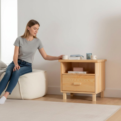 Beige ladenkast nachtkastje slaapkamer nachtkastje bijzettafel
