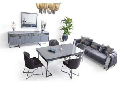 Stilvolles Graues Esstischset Schiebetisch 4 bequeme Stühle Küche Sessel