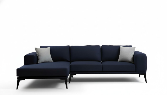 Hoekbank L-vorm Donkerblauw Effen Kleur Textielmateriaal met Kussens Woonkamer