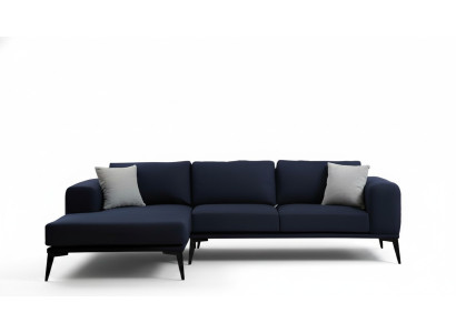 Hoekbank L-vorm Donkerblauw Effen Kleur Textielmateriaal met Kussens Woonkamer