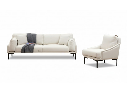 Woonkamerset 2-delig 3-zitsbank Fauteuil Wit Textiel Woonkamer Modern