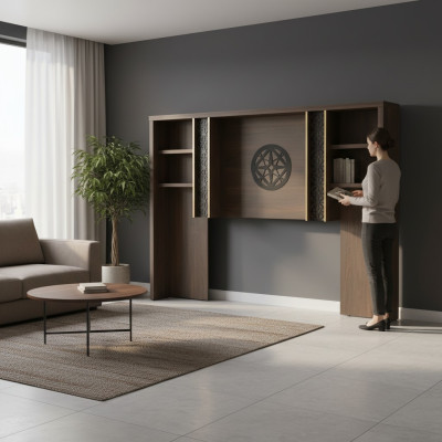 Werkruimte kast planken boekenkast modern design bruin effen.